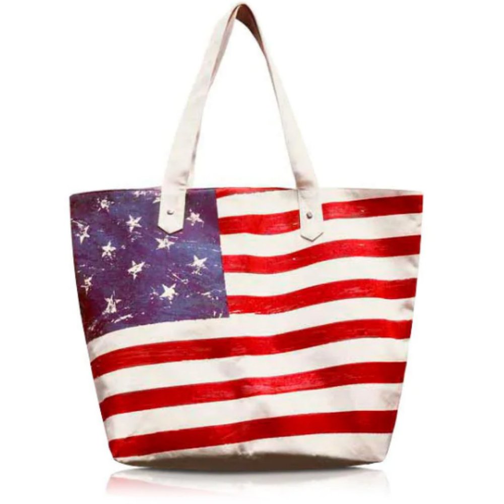 THE BODY SHOP American Flag Lined Canvas Tote Bag
